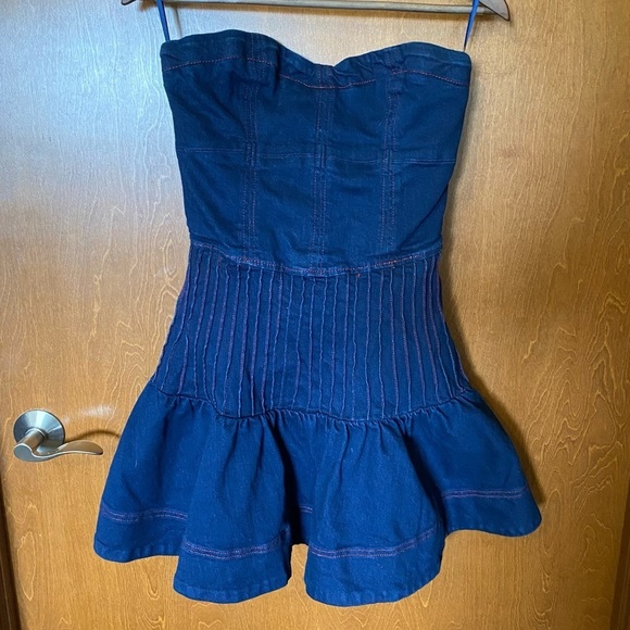 Anthropologie Dresses & Skirts - Maeve Rosette Strapless Fit & Flare Denim Mini Dress- missing the rose!